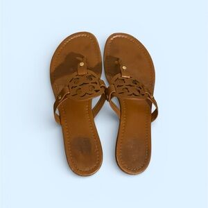 Tory Burch Tan Leather Cutout Logo Toe-Post Sandals